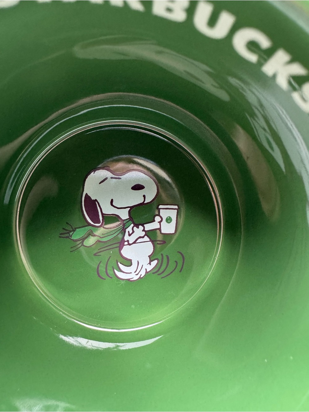 Starbucks Peanuts Snoopy Ceramic Mug - White with Green Interior - Picture 5 of 6